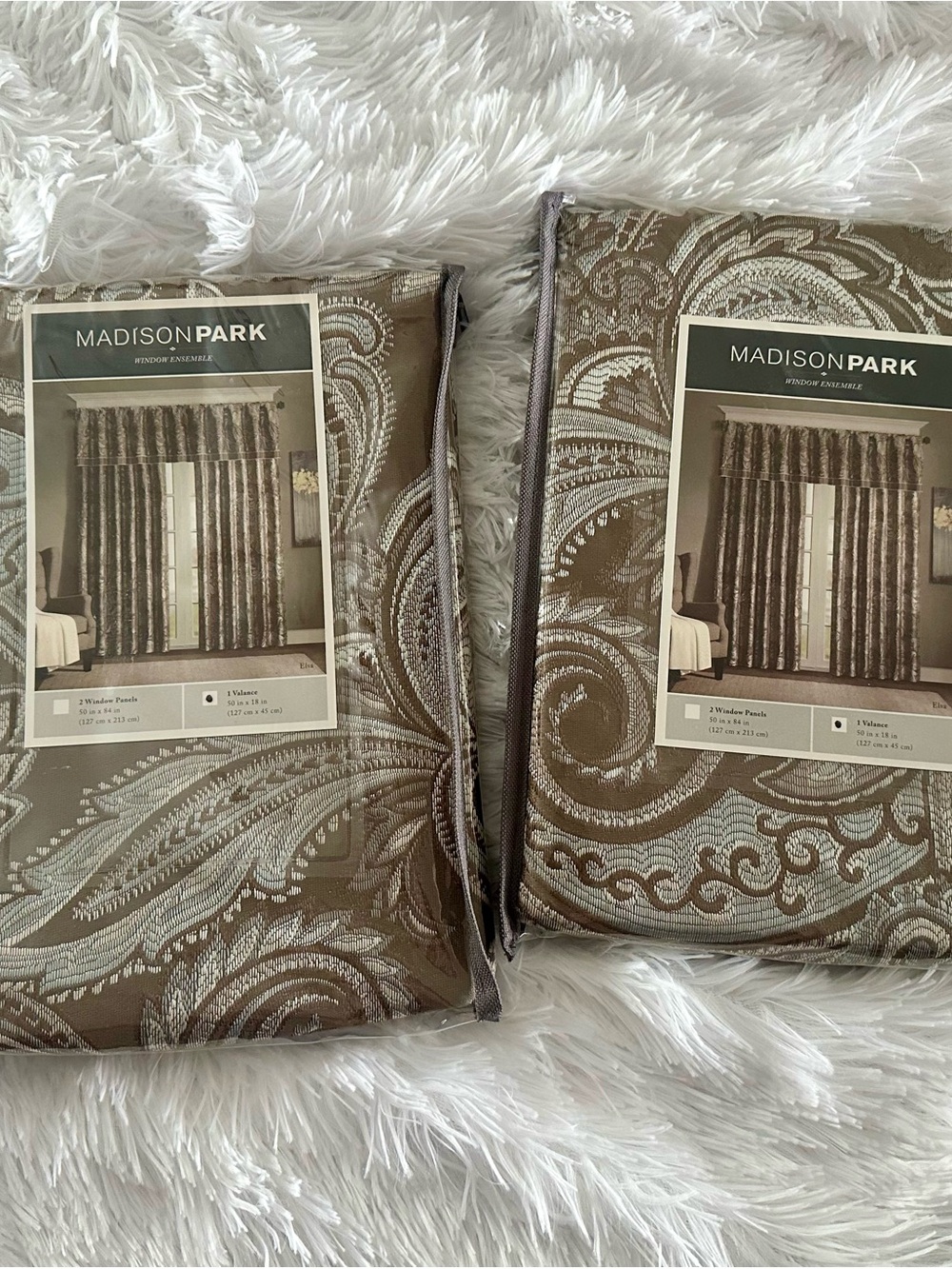 🤎🩵Madison Park Elsa Paisley Window Valances Set of (2) 50” x 18”